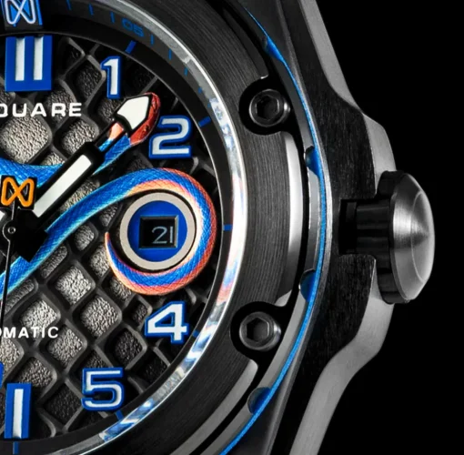 Zwart herenhorloge van Nsquare met leren riem SnakeQueen Dazzling Blue 46MM Automatic