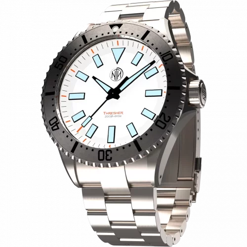 Strieborné pánske hodinky NTH Watches s oceľovým pásikom 2K1 Subs Thresher No Date - White Automatic 43,7MM