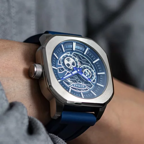 Relógio Audaz Watches prata para homens com pulseira de borracha Maverick ADZ3060-02 - Automatic 43MM