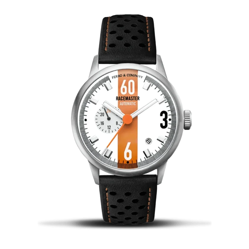 Srebrny zegarek męski Ferro & Company ze skórzanym paskiem Race Master Automatic White 39MM Automatic