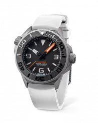 Męski srebrny zegarek Undone Watches z gumowym paskiem Aquadeep - Signal White 43MM Automatic