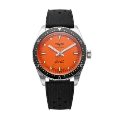 Men's silver Vulcain watch with rubber strap Skindiver Nautique - Orange - Rubber 44,5MM Automatic