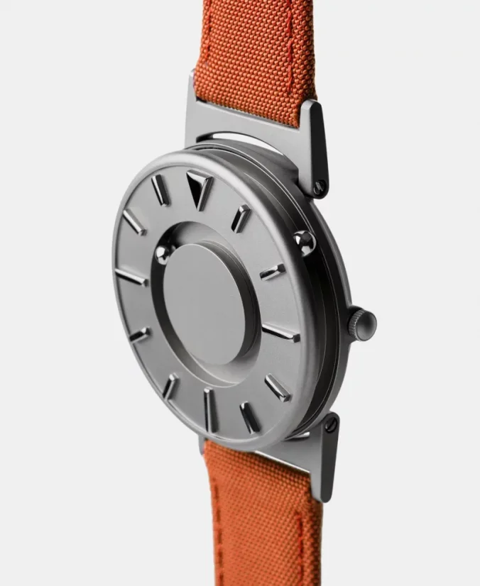 Men's silver Eone watch with leather strap Bradley Canvas Orange- Silver 40MM