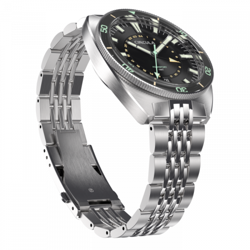 Herrenuhr aus Silber Circula Watches mit Stahlband AquaSport GMT - Black 40MM Automatic