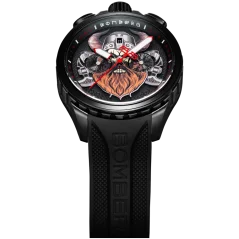 Černé pánské hodinky Bomberg s gumovým páskem VIKING Red 45MM