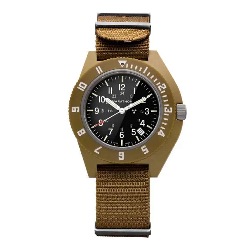 Men's brown Marathon watch with nylon strap Desert Tan Pilot's Navigator with Date 41MM