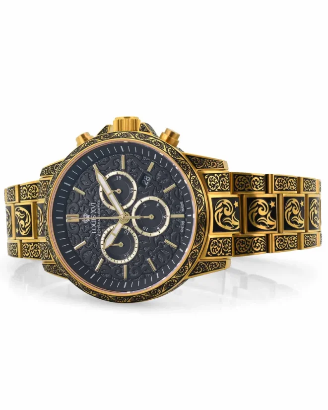 Men's gold Louis XVI watch with steel strap Palais Royale No Diamond 1700 - Gold 43MM