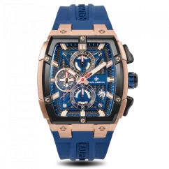 Goldene Herrenuhr Ralph Christian mit Gummiband The Polaris Chrono - Rose Gold / Royal Blue 42,5MM