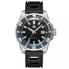 Srebrny zegarek męski Phoibos Watches z gumowym paskiem Levithan PY032C DLC 500M - Automatic 45MM