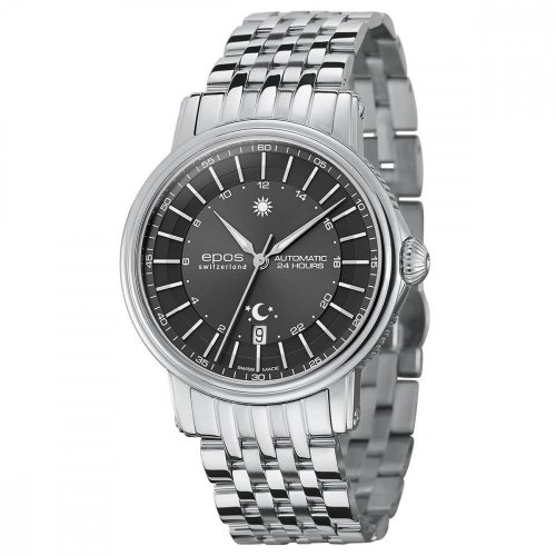 Relógio masculino Epos prateado com pulseira de aço Emotion 24H 3390.302.20.14.30 41MM Automatic