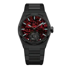Stříbrné pánské hodinky Aisiondesign Watches s ocelovým páskem Tourbillon - Lumed Forged Carbon Fiber Dial - Red 41MM