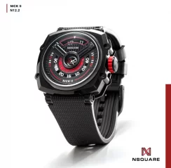 Černé pánské hodinky Nsquare s gumovým páskem NSQUARE NICK II Black / Red 45MM Automatic