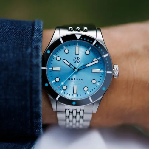 Reloj Henryarcher Watches plateado para hombre con correa de acero Nordsø - Glacier Cyan Moon Gray 40MM Automatic