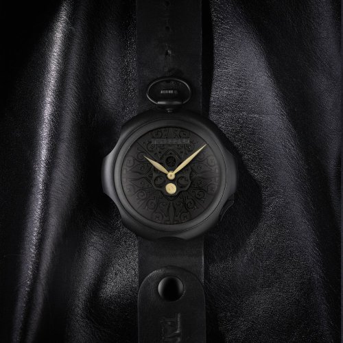 Černé pánské hodinky Mondia s koženým páskem Tattoo Dirty Black 48MM