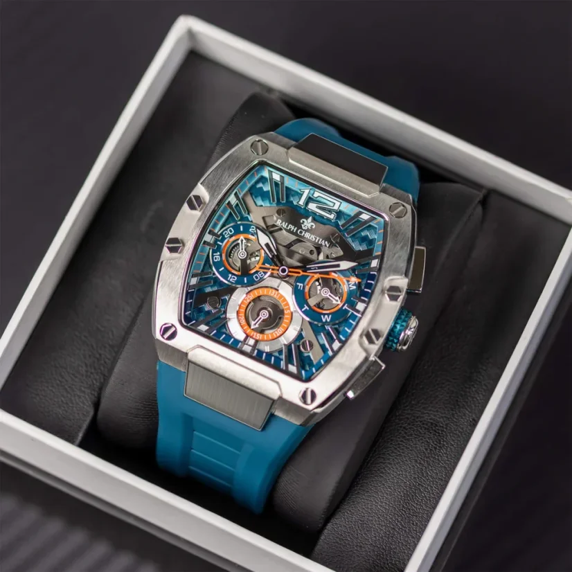 Stříbrné pánské hodinky Ralph Christian s gumovým páskem The Intrepid Sport - Blue Horizon 42,5MM