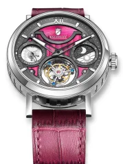 Stříbrné pánské hodinky Waldhoff s koženým páskem Ultramatic II Burgundy 42,5MM Automatic