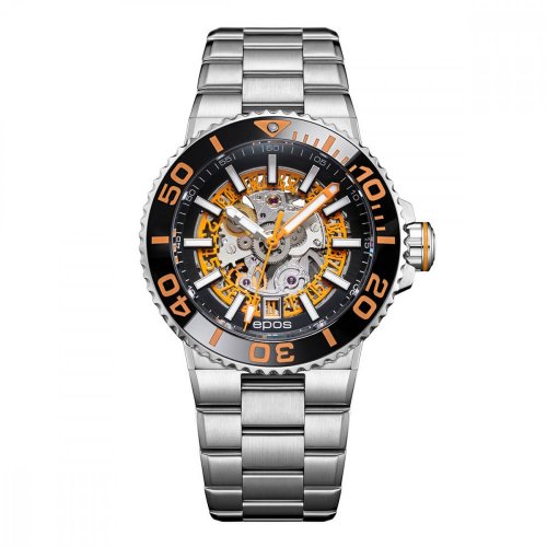 Srebrny męski zegarek Epos ze stalowym paskiem Sportive 3441.135.99.15.30 43MM Automatic