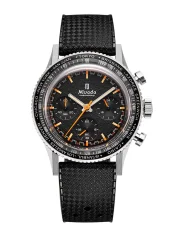 Men's silver Nivada Grenchen watch with rubber strap GMT Bezel Chronoking Mecaquartz Inter. Bezel Black Rubber Tropic 87042Q01 38MM