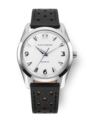 Męski srebrny zegarek Nivada Grenchen ze skórzanym paskiem Antarctic 35005M40 35MM