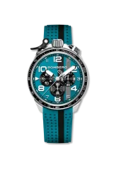 Men's silver Bomberg Watch with rubber strap RACING 4.9 Blue 45MM