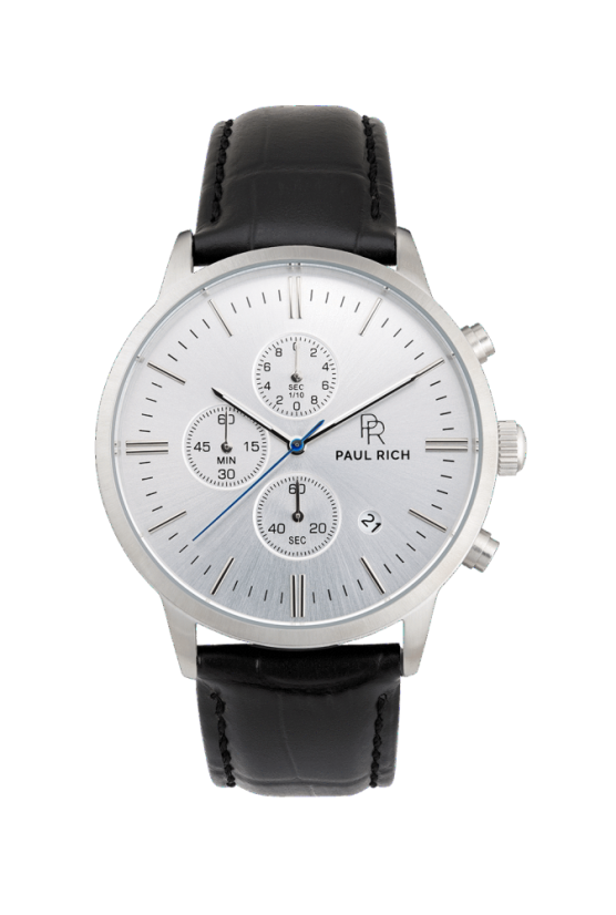 Men's silver Paul Rich watch with genuine leather strap