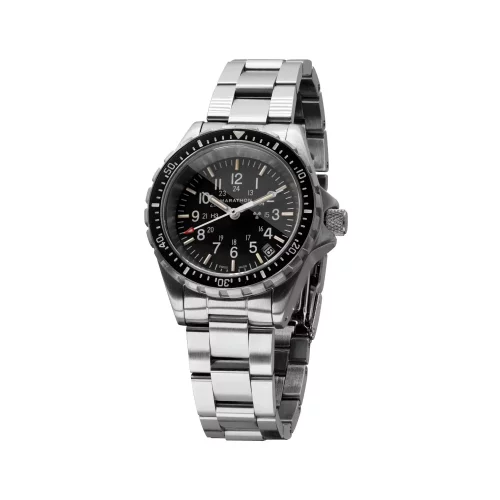 Silberne Herrenuhr Marathon Watches mit Stahlband Medium Diver's Quartz 36MM