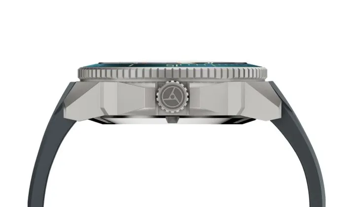 Stříbrné pánské hodinky Circula s gumovým páskem DiveSport Titan - Black / Petrol Aluminium 42MM Automatic