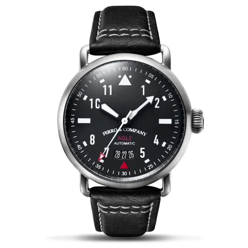 Men's silver Ferro & Company with leather strap AGL 2 Automatic Black 42MM Automatic