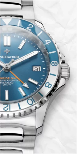 Venezianico miesten hopeakello teräsnauhalla Nereide GMT 3521502C Blue 39MM Automatic