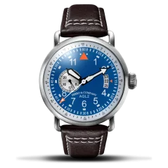 Silberne Herrenuhr Ferro & Company mit Ledergürtel AGL 2 Automatic 24H Blue 42MM Automatic
