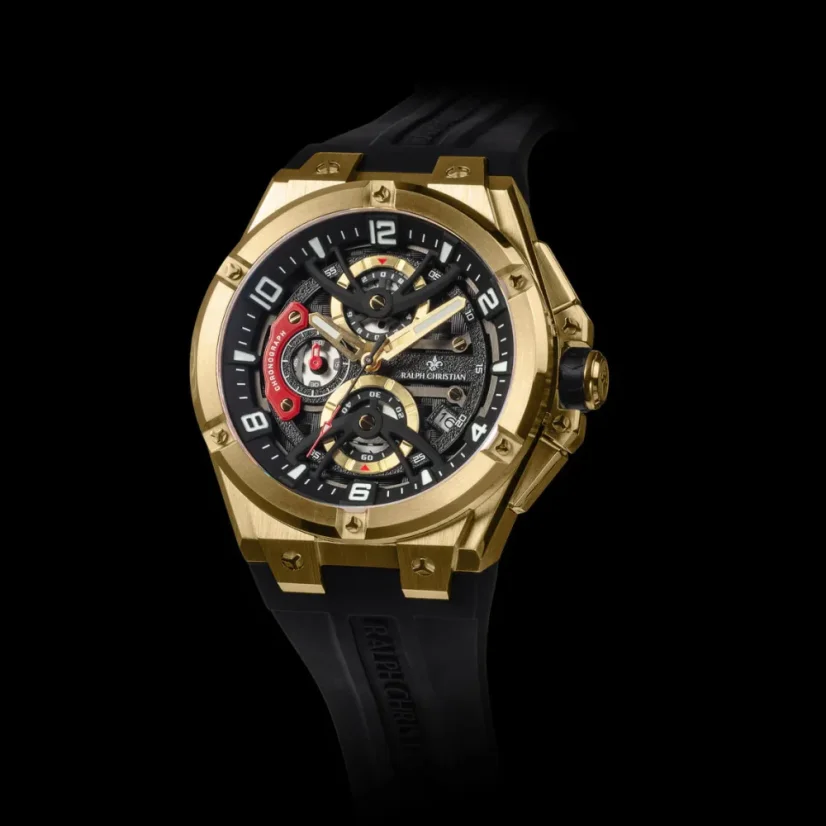 Zlaté pánské hodinky Ralph Christian s gumovým páskem The Apex Chrono - Luxe Black 46MM