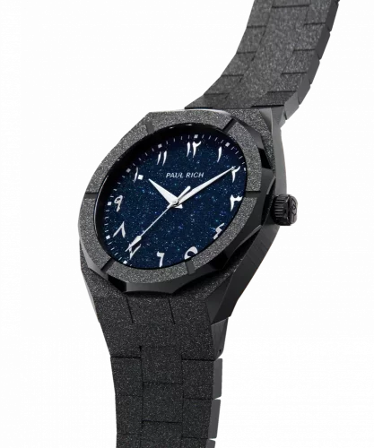 Reloj Paul Rich negro para hombre con correa de acero Frosted Star Dust Arabic Edition - Black Midnight Oasis 45MM