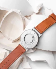 Men's silver Eone watch with leather strap Bradley Voyager - Silver 40MM