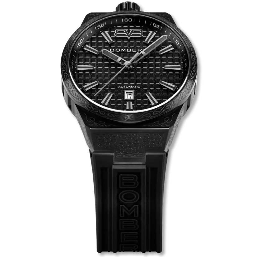 Schwarze Herrenuhr Bomberg Watches mit Gummiband DEEP NOIRE 43MM Automatic