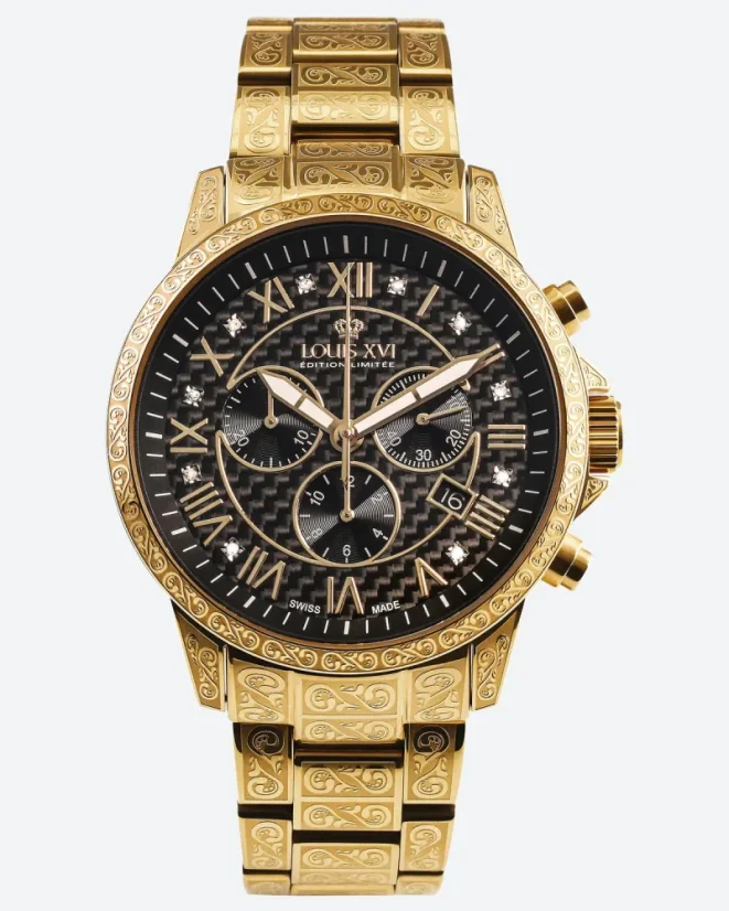 Zlaté pánské hodinky Louis XVI s ocelovým páskem Palais Royale 1018 - Gold 43MM