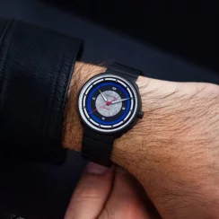 Černé pánské hodinky Gravithin s koženým páskem Focuscope – Cosmo Black / Blue 40MM Automatic