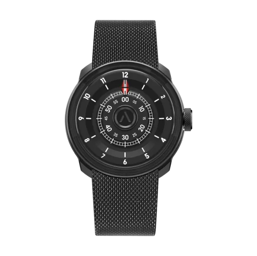 Zwart herenhorloge van Aisiondesign Watches met stalen riem NGIZED Suspended Dial - Black Case 42.5MM