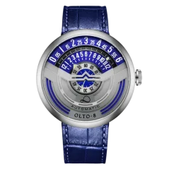 Men's silver OLTO-8 with leather strap INFINITY-I RPM-Style Silver / Blue 46MM Automatic