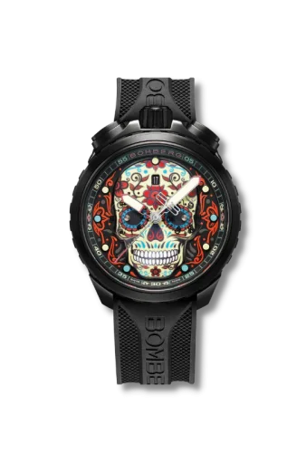 Men's black Bomberg Watch with rubber strap SUGAR SKULL RED 45MM