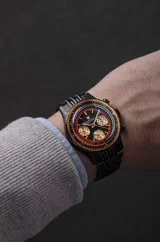 Orologio da uomo Nivada Grenchen nero con cinturino in acciaio Chronoking Mecaquartz Steel Black 87041Q04 38MM