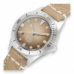 Montre Squale pour homme en couleur argent avec bracelet en cuir Super-Squale Sunray Brown Leather - Silver 38MM Automatic