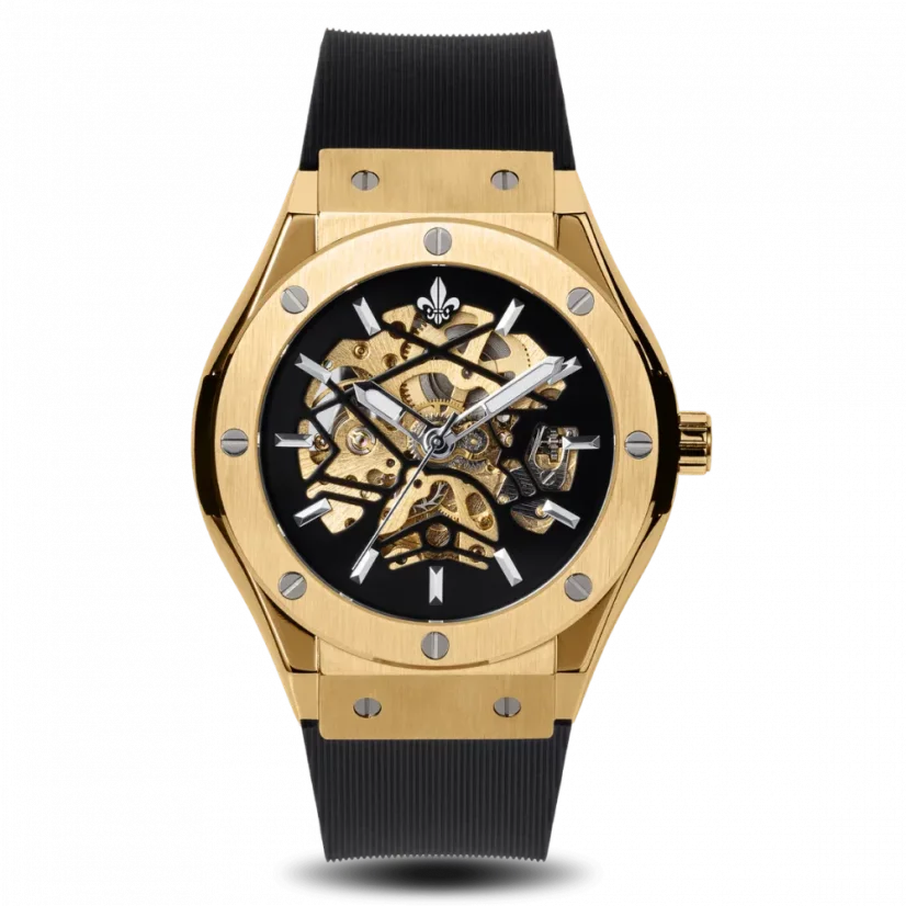 Men's gold Ralph Christian watch with a rubber band Prague Skeleton Deluxe - Gold Automatic 44MM