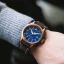 Zlaté pánské hodinky Aquatico Watches s koženým páskem Big Pilot Blue Automatic 43MM