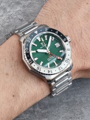 Relógio Waldhoff bracelete de aço prateado para homem Atlas GMT Vanuatu 41MM Automatic