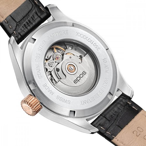 Relógio masculino Epos em ouro com pulseira de couro Passion 3501.132.34.13.25 41MM Automatic