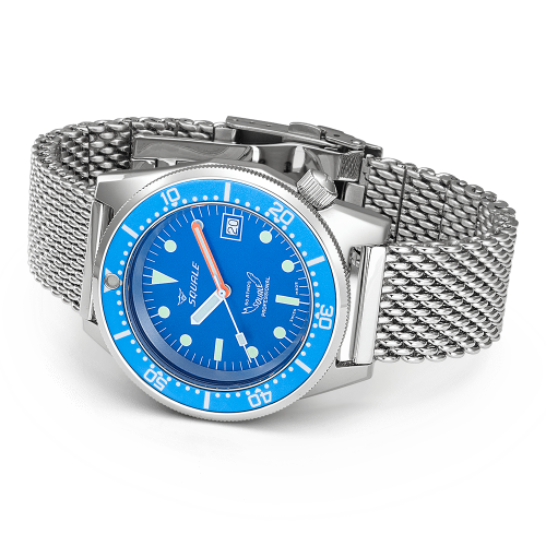 Męski srebrny zegarek Squale dia ze stalowym paskiem 1521 Ocean Mesh - Silver 42MM Automatic