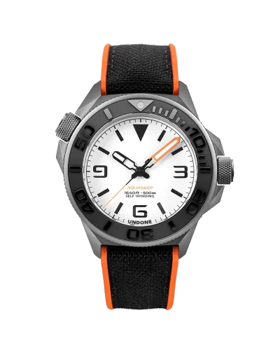 Herrenuhr aus Silber Undone Watches mit Gummiband AquaLume Black / Orange 43MM Automatic