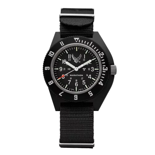 Čierne pánske hodinky Marathon Watches s nylonovým pásikom Official USAF™ Pilot's 41MM