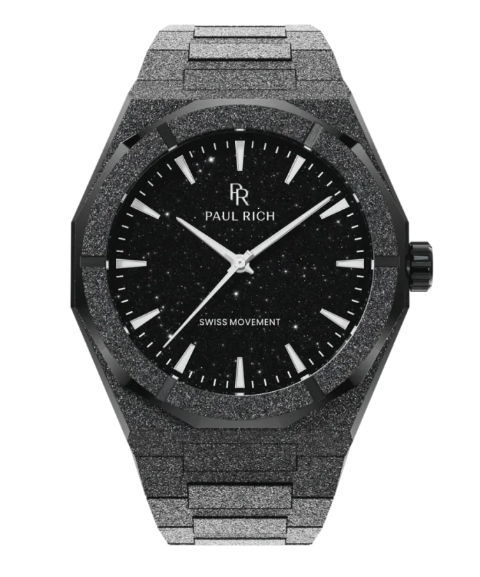 Men's black Paul Rich watch with steel strap Frosted Star Dust II - Void Black 43MM