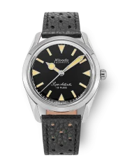 Stříbrné pánské hodinky Nivada Grenchen s koženým páskem Super Antarctic 35013M40 35MM Automatic